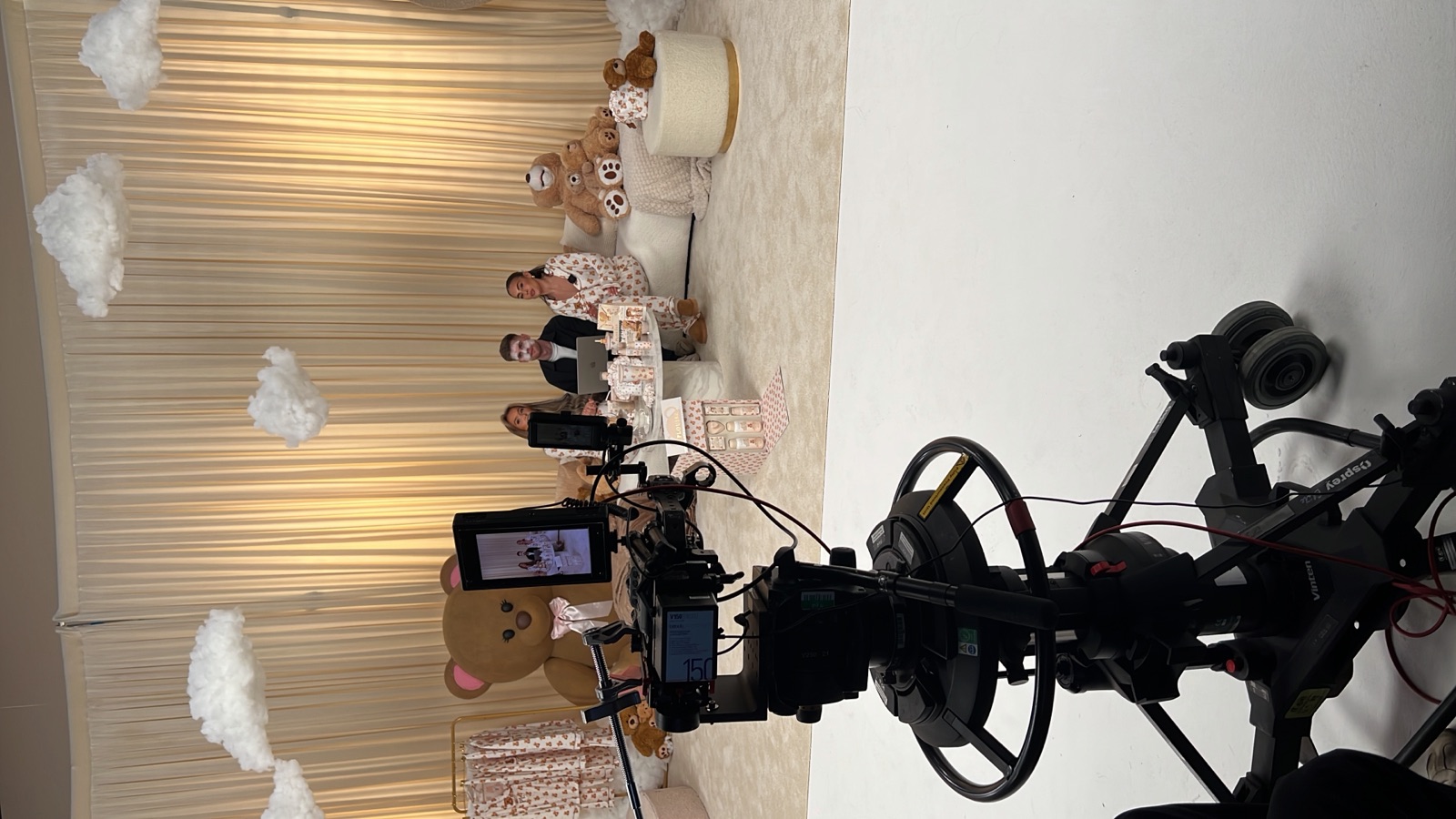 Presenters mid-show on a teddy-bear themed custom LIVE set