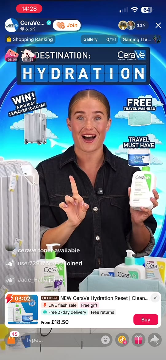 CeraVe daily TikTok LIVE broadcast with the host mid-demo