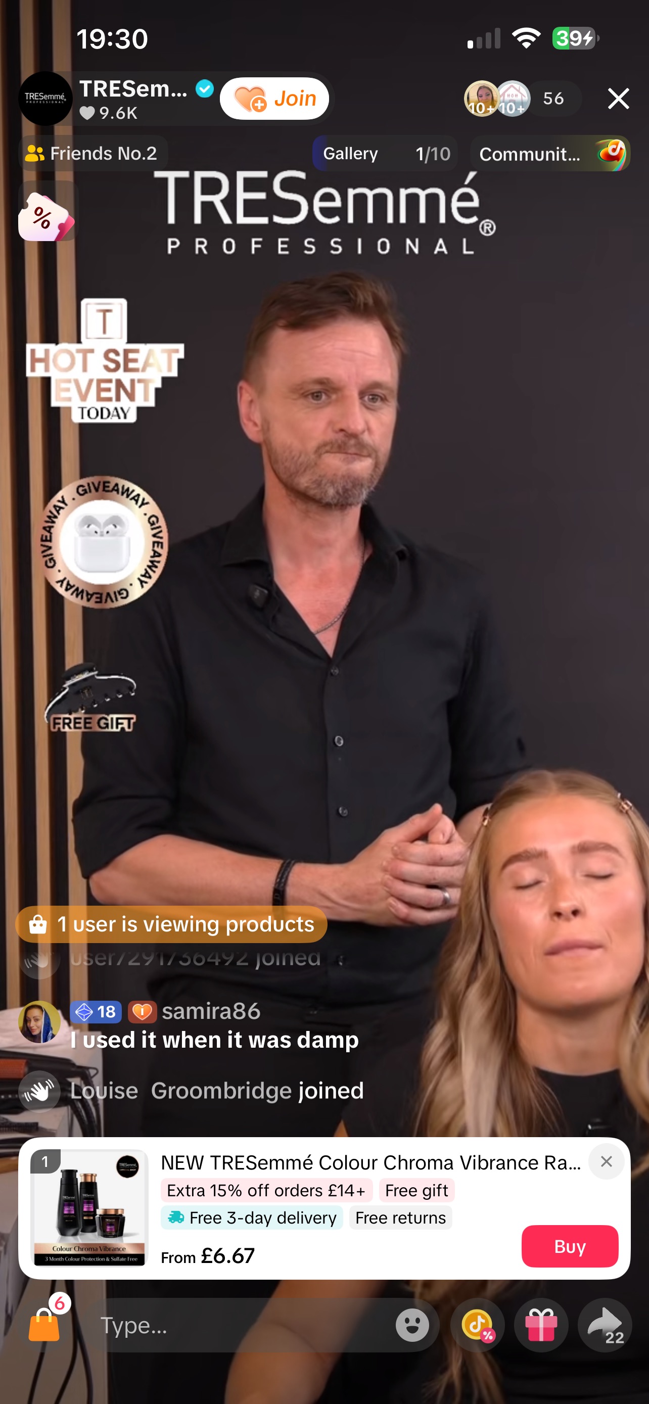 TRESemmé TikTok LIVE mid-demo with products pinned